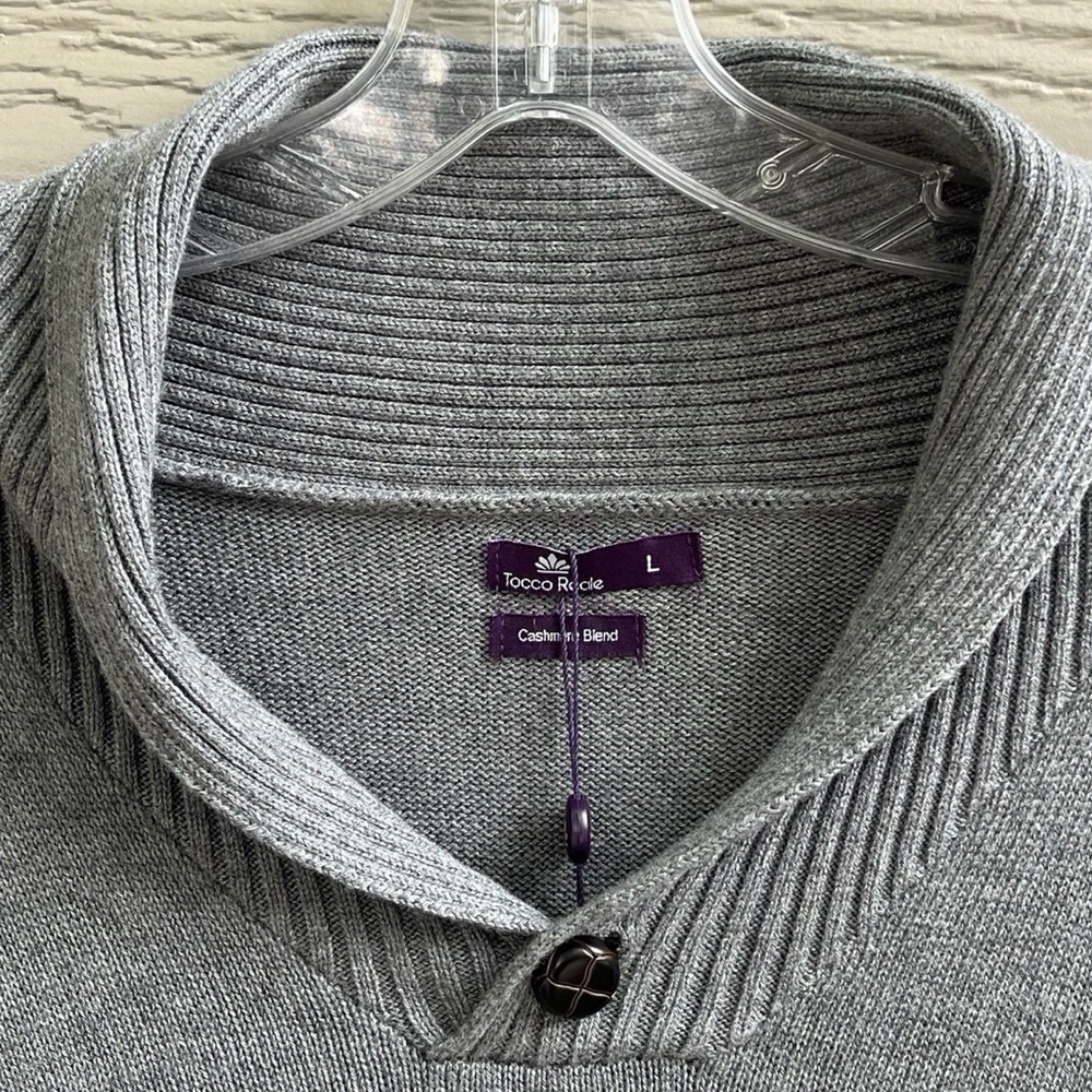 Tocco Reale Shawl Collar Sweater Men Large Gray Wool Cashmere Blend Grandpa Soft - Picture 5 of 12